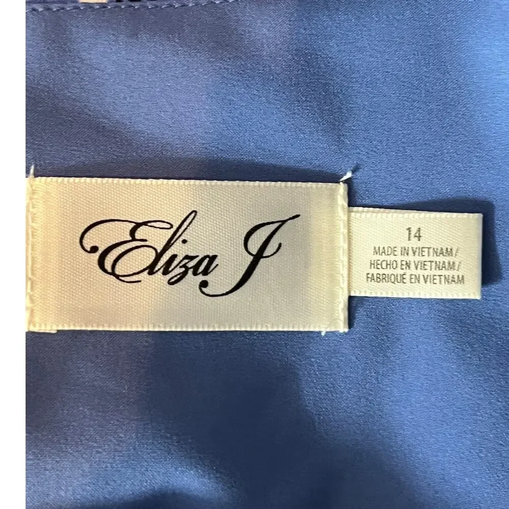 Eliza J Dress Floral Surplice neck long sleeve fit flare blue size 14 - Picture 9 of 11